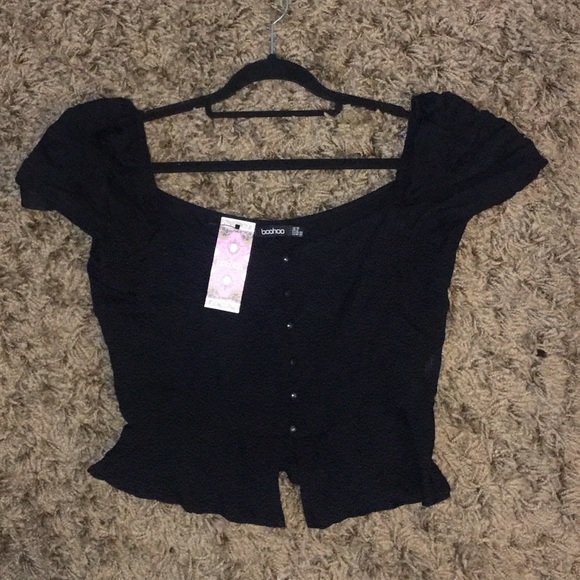 BooHoo Black Button Through Blouse - Size 6 - Picture 3 of 8